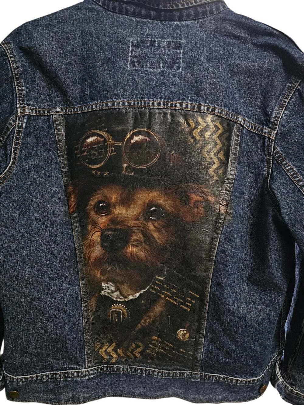 Unique Denim Jacket With A Funky Steampunk Dog
